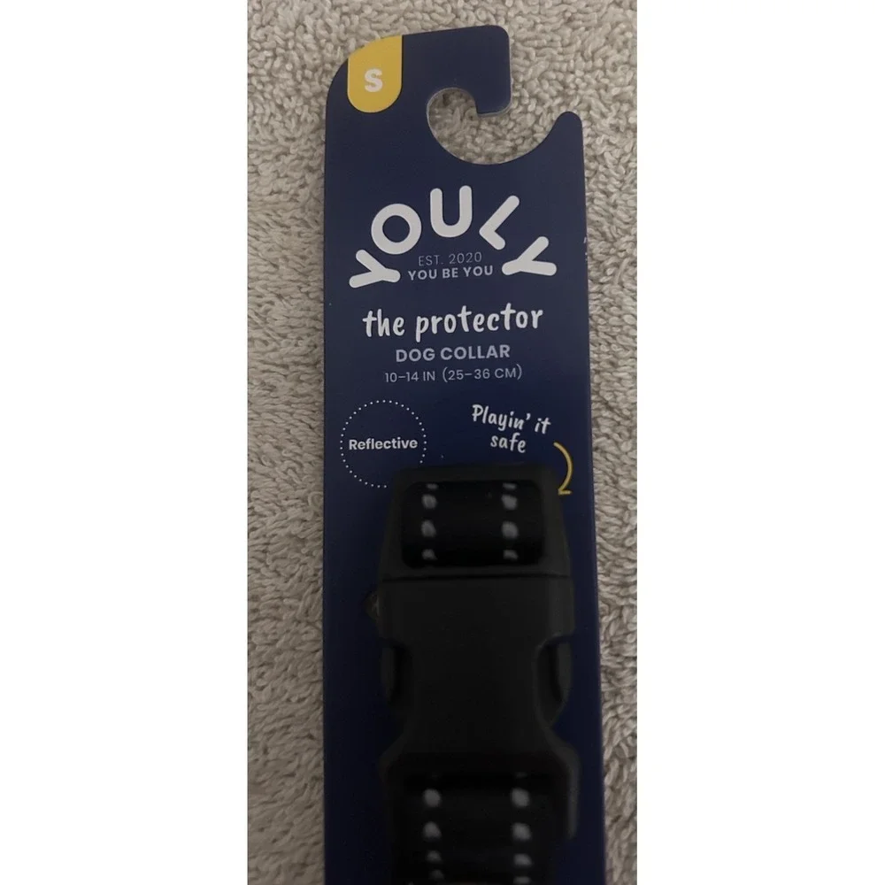 YOULY The Protector Reflective Black Dog Collar NEW Size Small